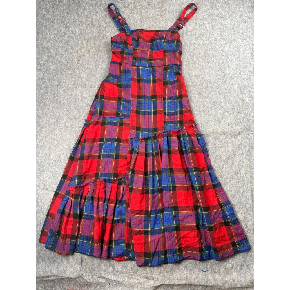 BDG Plaid Patchwork Dress Womens Medium Red Tartan Midi Tiered Grunge Boho Y2K